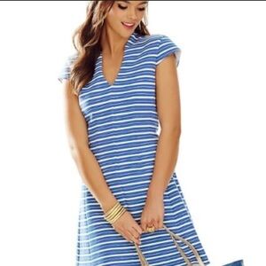 Lilly Pulitzer Briana Blue Striped A-Line V-Neck Lined Dress Style 12360 #L35